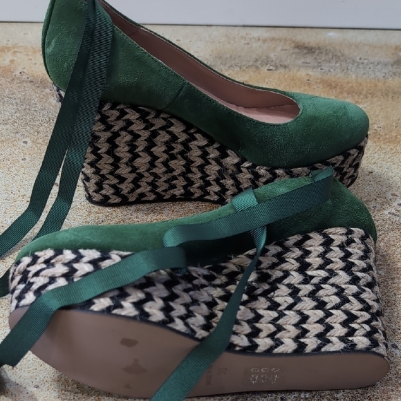 NWOT Free People | Green Suede Wedge Espadrilles Calf Tie Size EU 38 Size 7.5 - Picture 7 of 12